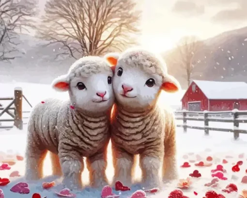 Lovable Lambs Couple Diamond Painting