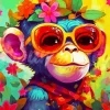 Monkey With Colorful Flowers Diamond Painting