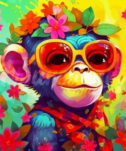 Monkey With Colorful Flowers Diamond Painting