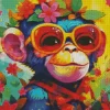 Monkey With Colorful Flowers Diamond Painting