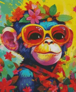 Monkey With Colorful Flowers Diamond Painting