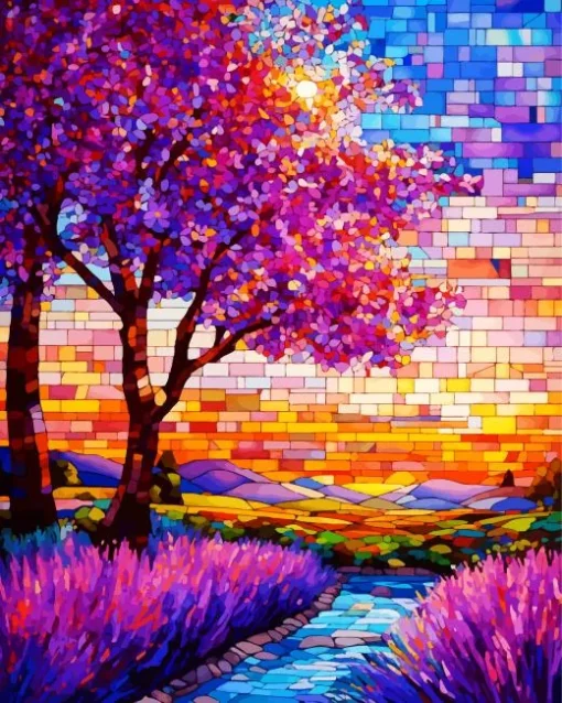 Mosaic Wisteria Tree Diamond Painting