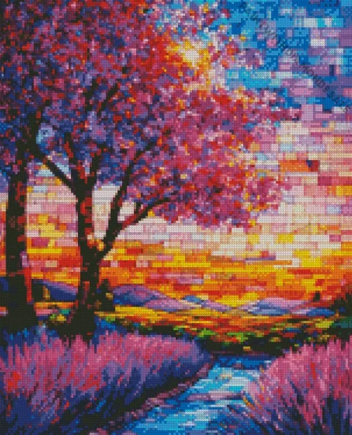 Mosaic Wisteria Tree Diamond Painting