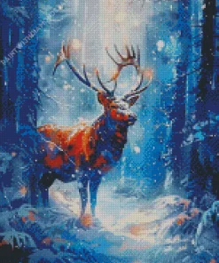 Mystical Elk In Snow Diamond Painting