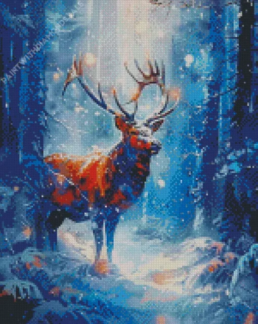 Mystical Elk In Snow Diamond Painting