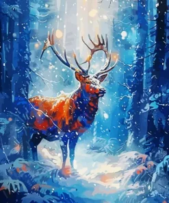 Mystical Elk In Snow Diamond Painting