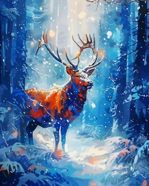 Mystical Elk In Snow Diamond Painting