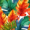 Orange And Green Monstera Diamond Painting