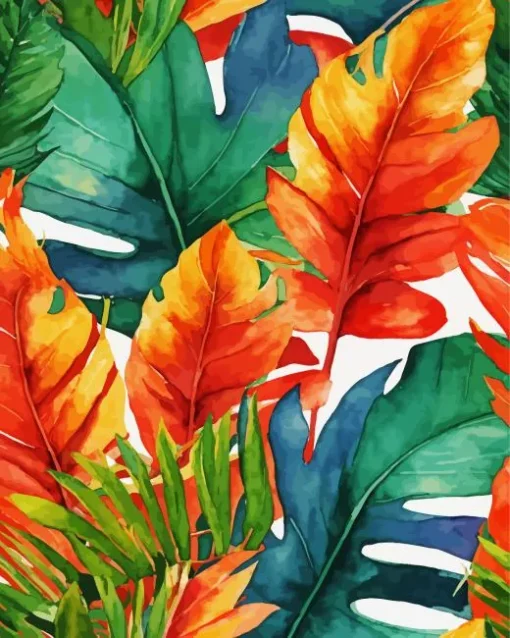 Orange And Green Monstera Diamond Painting