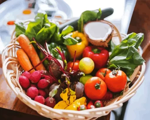 Organic Vegetables In Basket Diamond Painting