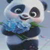 Panda With Blue Flowers Diamond Painting