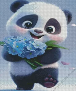 Panda With Blue Flowers Diamond Painting