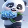 Panda With Blue Flowers Diamond Painting