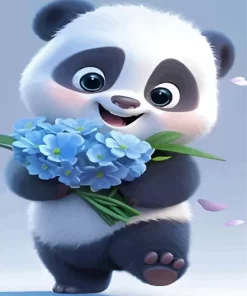 Panda With Blue Flowers Diamond Painting