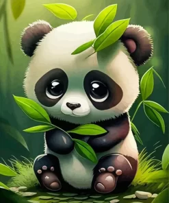 Panda With Green Leaves Diamond Painting