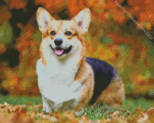 Pembroke Welsh Corgi With Autumn Leaves Diamond Painting