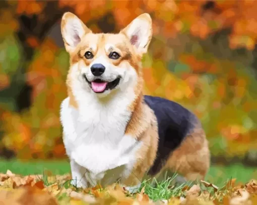 Pembroke Welsh Corgi With Autumn Leaves Diamond Painting