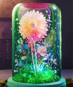 Pink Dandelion In Glass Jar Diamond Painting