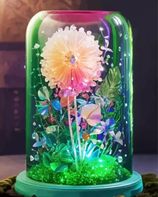 Pink Dandelion In Glass Jar Diamond Painting