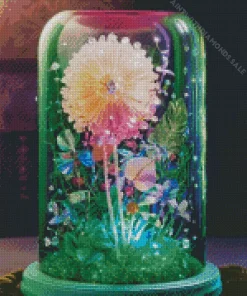 Pink Dandelion In Glass Jar Diamond Painting