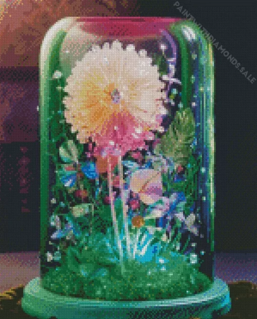 Pink Dandelion In Glass Jar Diamond Painting