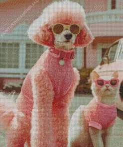 Pink Poodle And Cat Diamond Painting