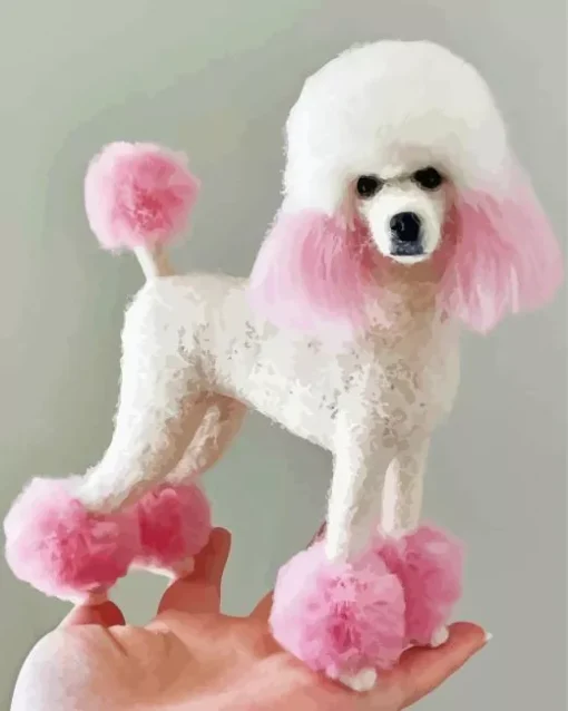 Pink And White Poodle Diamond Painting