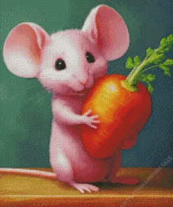 Pink Mouse With Carrot Diamond Painting