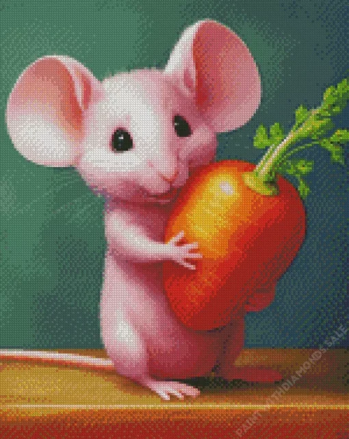 Pink Mouse With Carrot Diamond Painting