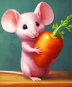 Pink Mouse With Carrot Diamond Painting