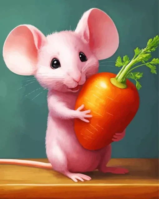 Pink Mouse With Carrot Diamond Painting