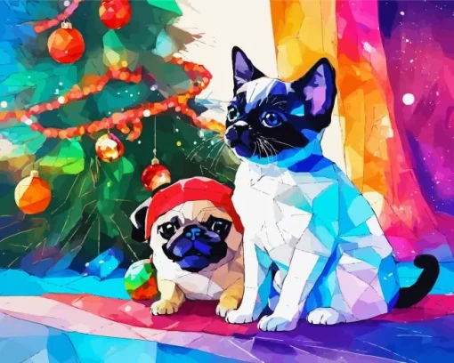 Pug And Cat Diamond Painting