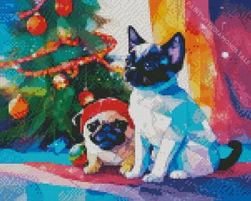 Pug And Cat Diamond Painting