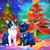 Pug Celebrating Christmas With at Diamond Painting