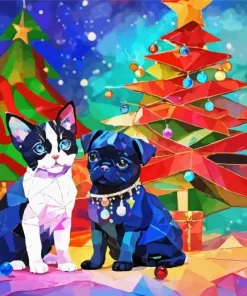 Pug Celebrating Christmas With at Diamond Painting