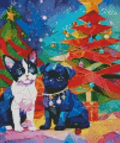 Pug Celebrating Christmas With at Diamond Painting