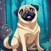 Pug In Forest Diamond Painting