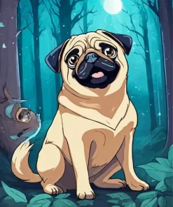 Pug In Forest Diamond Painting