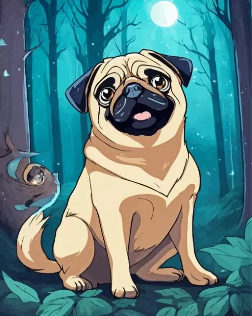 Pug In Forest Diamond Painting