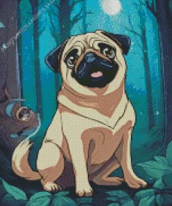 Pug In Forest Diamond Painting