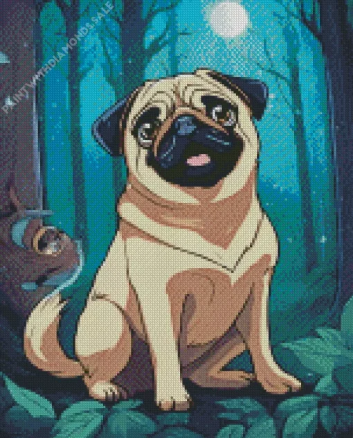 Pug In Forest Diamond Painting