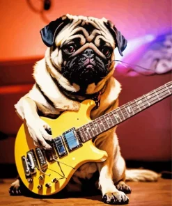 Pug Playing Guitar Diamond Painting