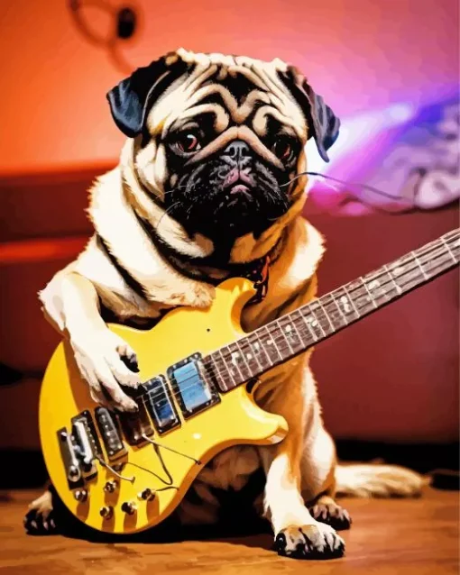 Pug Playing Guitar Diamond Painting