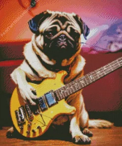 Pug Playing Guitar Diamond Painting