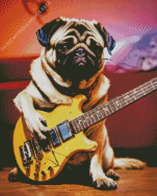 Pug Playing Guitar Diamond Painting