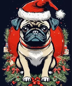 Pug With Christmas Hat Diamond Painting