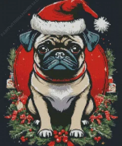 Pug With Christmas Hat Diamond Painting