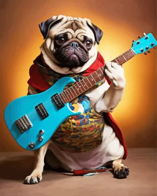 Pug With Guitar Diamond Painting