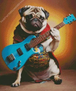 Pug With Guitar Diamond Painting