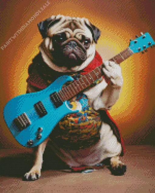 Pug With Guitar Diamond Painting